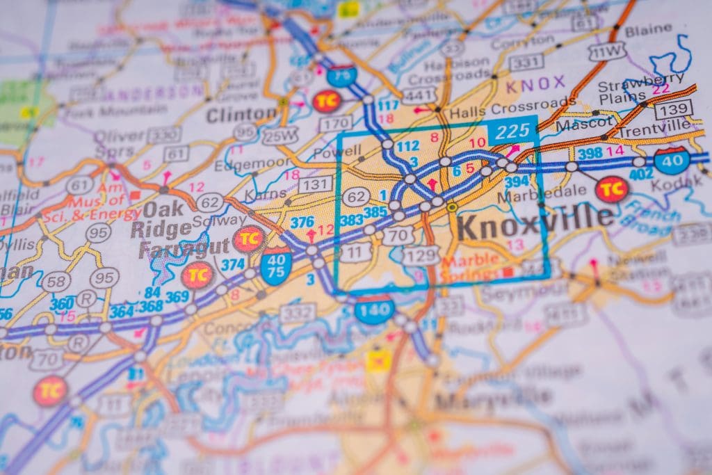 Knoxville on USA map background