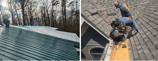 Side-by-side chart comparing asphalt and metal roof replacement timelines